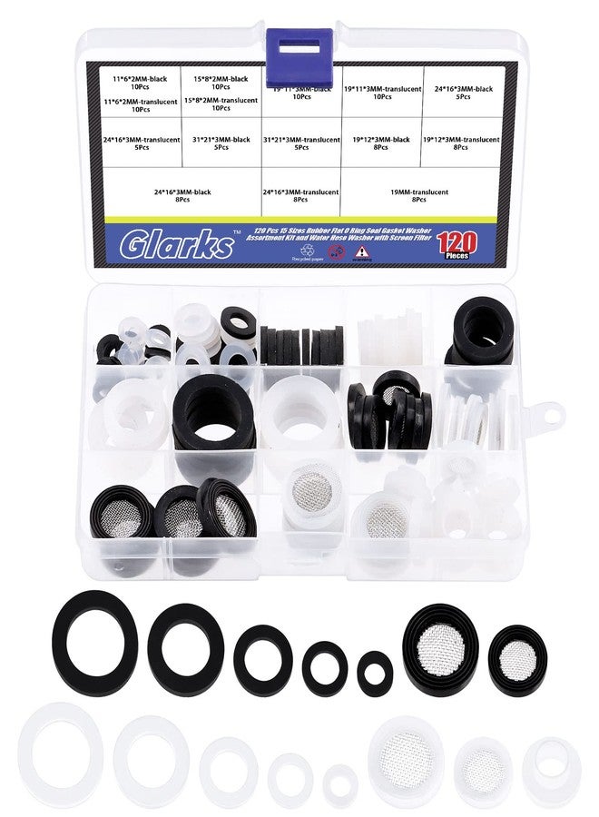 Glarks 120Pcs 8 Sizes Plumbing Rubber Washers and Silicone Hose O Ring Flat Gasket Assortment Kit for Faucet Brass Garden Hose Tub Shower Hose Head Filter Faucet Pipe Valve Tube Connect - Image 1