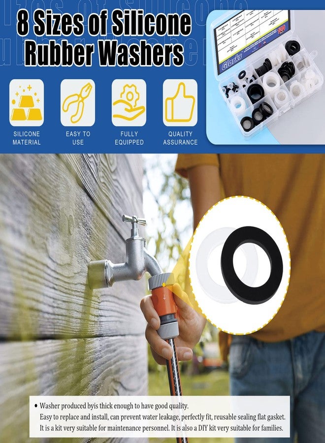 Glarks 120Pcs 8 Sizes Plumbing Rubber Washers and Silicone Hose O Ring Flat Gasket Assortment Kit for Faucet Brass Garden Hose Tub Shower Hose Head Filter Faucet Pipe Valve Tube Connect - Image 3