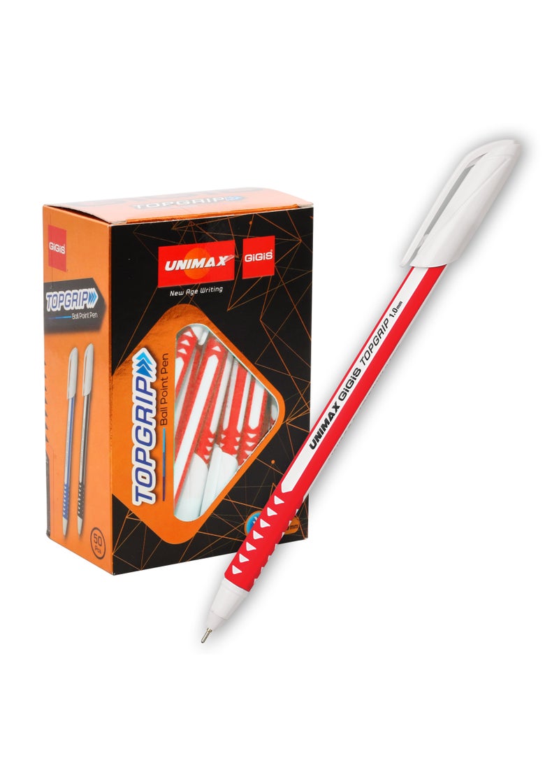 Gigis Unimax TOPGRIP 1mm Ballpoint Pen, 50 Pieces (WB) (Red) Smooth Writing Ball Pen for School Office Home - Image 1