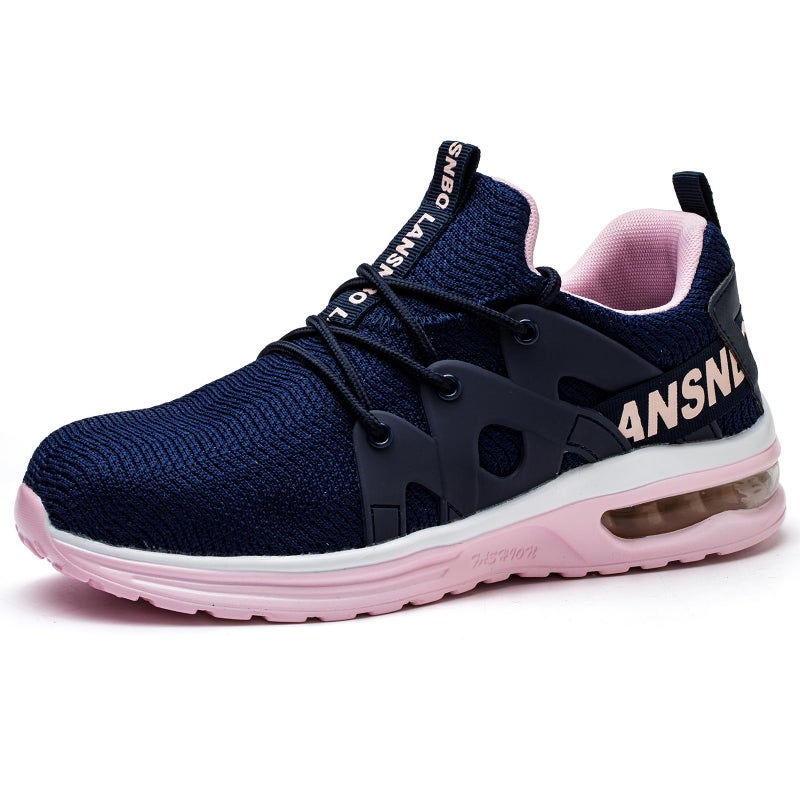 LANSNBO Steel Toe Shoes for Women Indestructible Safety Work Shoes Air Cushion Lightweight Breathable Utility Sneakers Puncture Proof Slip Resistant Composite Toe FootwearZi Fen 39 PurplePink