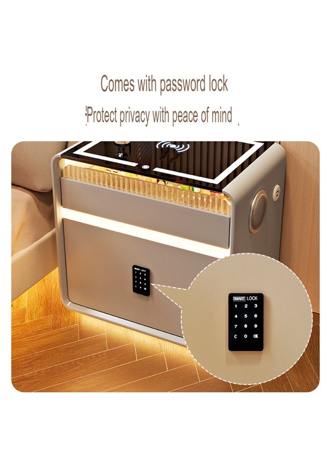 keke Multifunctional Three drawers Bedside Table with LED Lighting, Wireless Charging, Password Lock, Speaker and USB Port  - Image 4