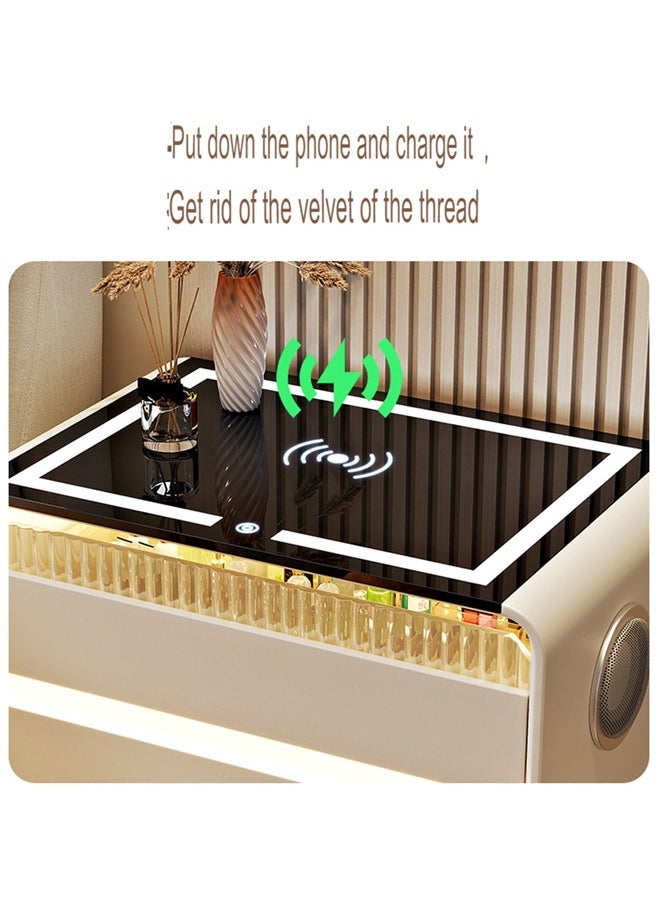 keke Multifunctional Three drawers Bedside Table with LED Lighting, Wireless Charging, Password Lock, Speaker and USB Port  - Image 5