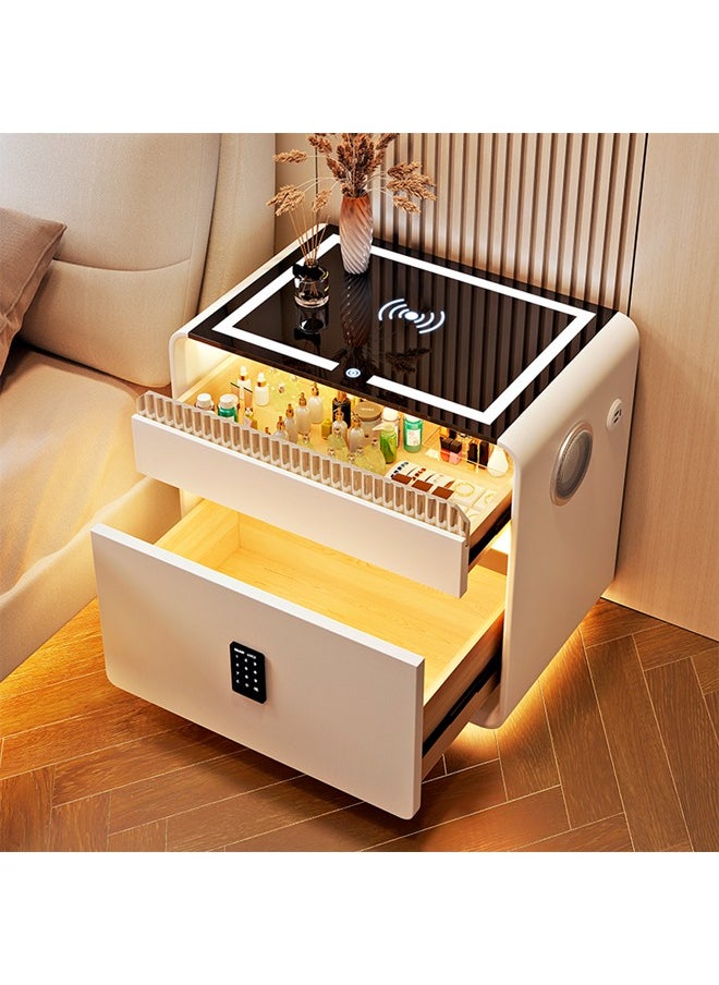 keke Multifunctional Three drawers Bedside Table with LED Lighting, Wireless Charging, Password Lock, Speaker and USB Port  - Image 3
