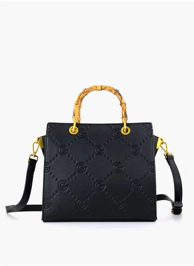 غابرييلا غوتشي Gabriella Gucci Monogram Embossed Tote Bag with Top Handle and Zip Closure
