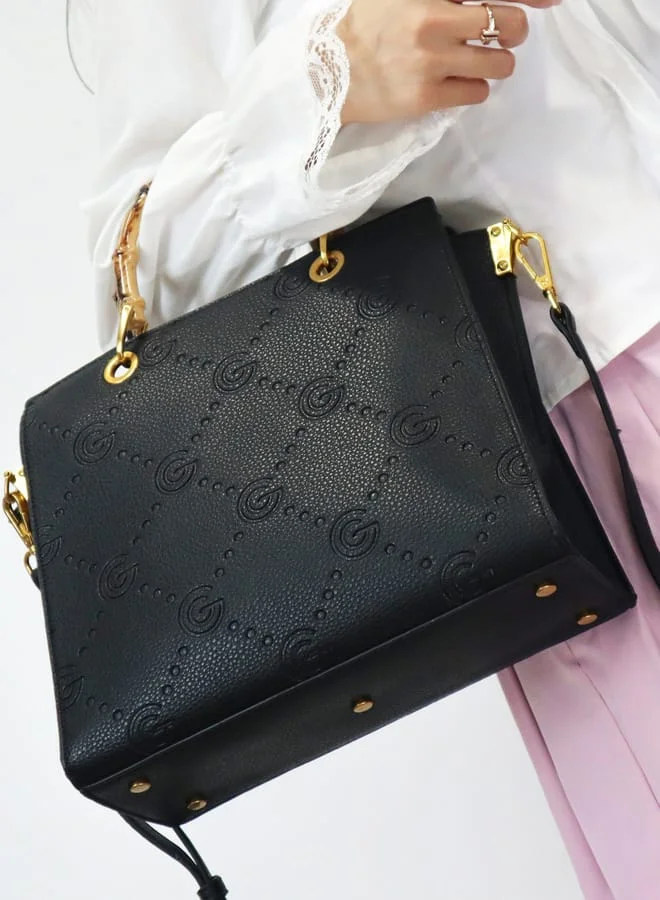 Gabriella Gucci Gabriella Gucci Monogram Embossed Tote Bag with Top Handle and Zip Closure