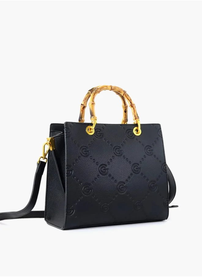 غابرييلا غوتشي Gabriella Gucci Monogram Embossed Tote Bag with Top Handle and Zip Closure