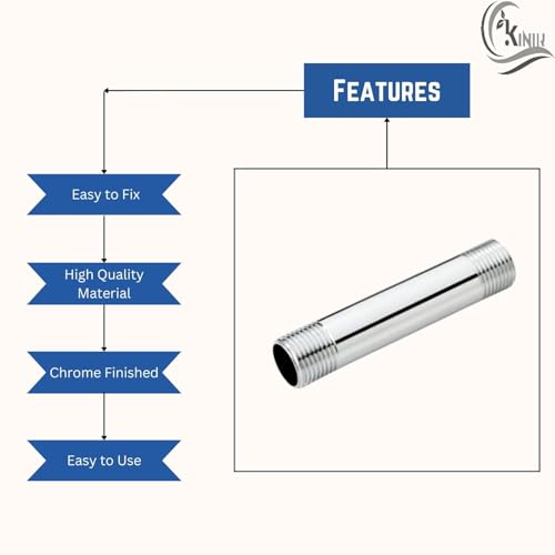 KINIK CP Brass Barrel Nipple 4 Inch | 1/2 Inch Thread Heavy Duty Chrome Plated Plumbing Connector - Image 2