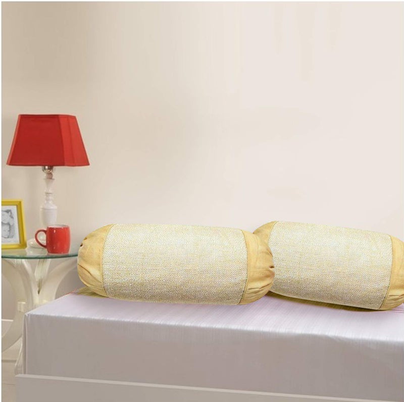 IM FAB Jute Fabric 275 TC Plain Beige Jute Bloster Cover (16 x 32 Inchs), 2 Pieces - Image 1