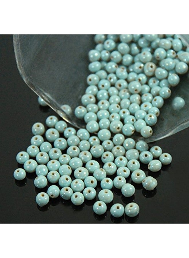 EmbroideryMaterial Round Ceramic Glass Beads (Moti) for Jewellery Making, Bracelet Making, Craft, Embroidery Work, Mala Making, Toran Making (Pale Turquoise, 100 Gram, 3 to 5 MM) - Image 1