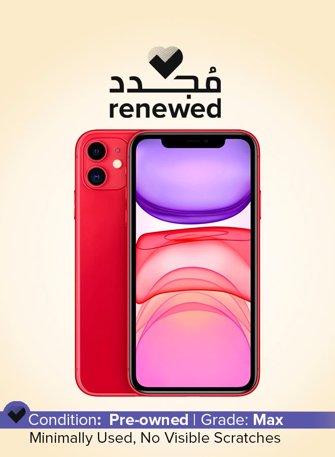 ابل  مُجدد - هاتف آيفون 11 ثنائي الشريحة مع تطبيق فيس تايم بذاكرة داخلية 128 جيجابايت ويدعم تقنية 4G LTE بلون (برودكت) ريد - نسخة هونج كونج - Image 1