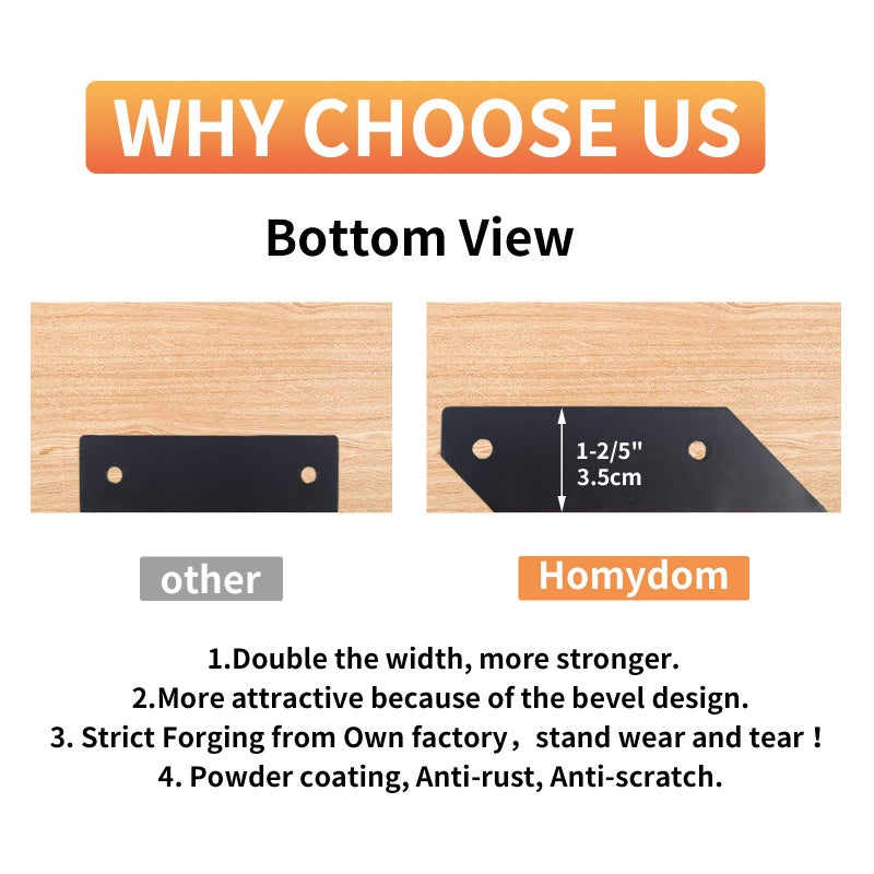 Homydom Floating Shelf Brackets 6 Inch For 6-8 Inch Board Flat Angle Curved Decorative Shelf Brackets Heavy Duty Floating Industrial Shelves L Brackets Rustic Farmhouse Black (4-Pack Hardware Only) - Image 2