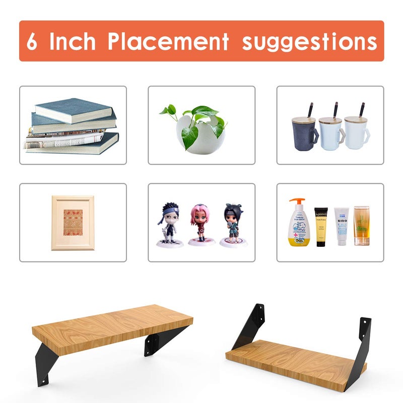 Homydom Floating Shelf Brackets 6 Inch For 6-8 Inch Board Flat Angle Curved Decorative Shelf Brackets Heavy Duty Floating Industrial Shelves L Brackets Rustic Farmhouse Black (4-Pack Hardware Only) - Image 5