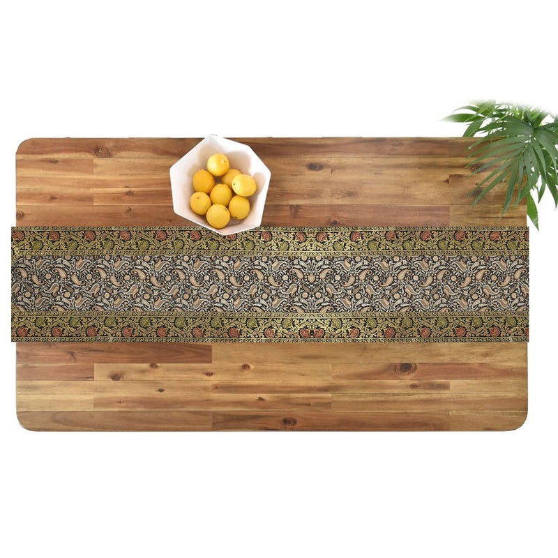 E - Ezra EEZRA Silk Long Table Runner for Dinning Centre Table Tassels End V Shpae Runner Tablecloth Size 14 X 80 inches - Image 2