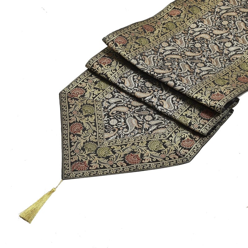 E - Ezra EEZRA Silk Long Table Runner for Dinning Centre Table Tassels End V Shpae Runner Tablecloth Size 14 X 80 inches - Image 3