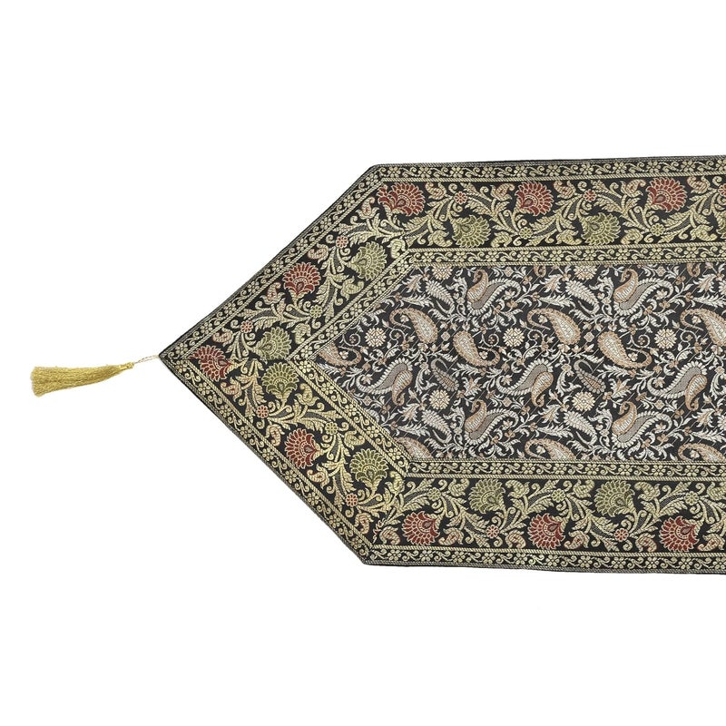 E - Ezra EEZRA Silk Long Table Runner for Dinning Centre Table Tassels End V Shpae Runner Tablecloth Size 14 X 80 inches - Image 4