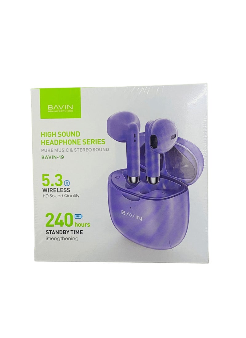 Bavin - BAVIN -19 TWS Bluetooth 5.3 Touch Wireless Earphones High Sound With Pure Music And Stereo Sound Purple - Image 1
