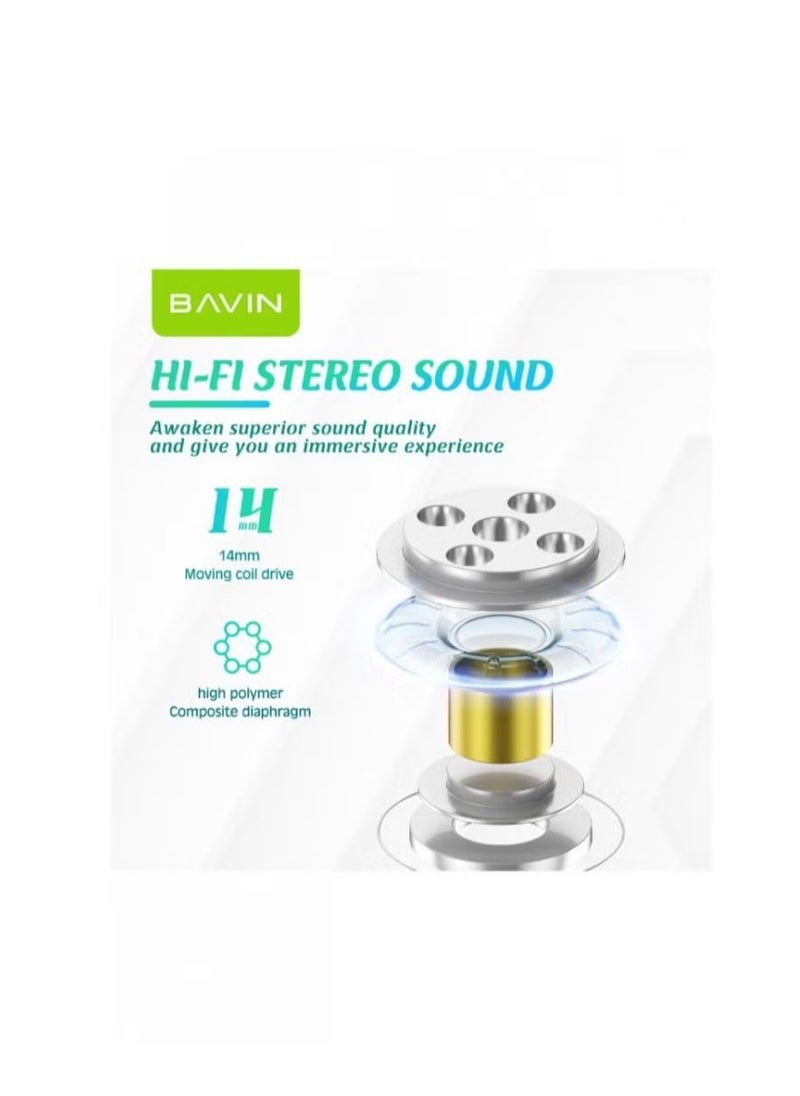 Bavin - BAVIN -19 TWS Bluetooth 5.3 Touch Wireless Earphones High Sound With Pure Music And Stereo Sound Purple - Image 1