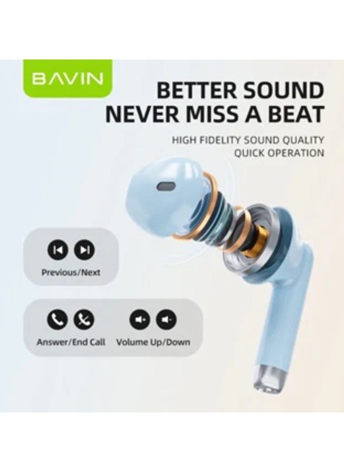 Bavin - BAVIN -19 TWS Bluetooth 5.3 Touch Wireless Earphones High Sound With Pure Music And Stereo Sound Purple - Image 1