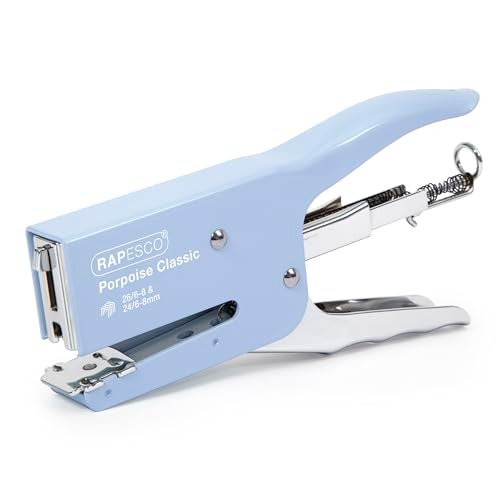 Rapesco 1346 Porpoise Classic Stapling Plier, 45 Sheet Capacity, Uses Type 26 Standard (1/4" and 5/16") and Type 24 High-Capacity (1/4" and 5/16") Staples, All Metal, Powder Blue - Image 1