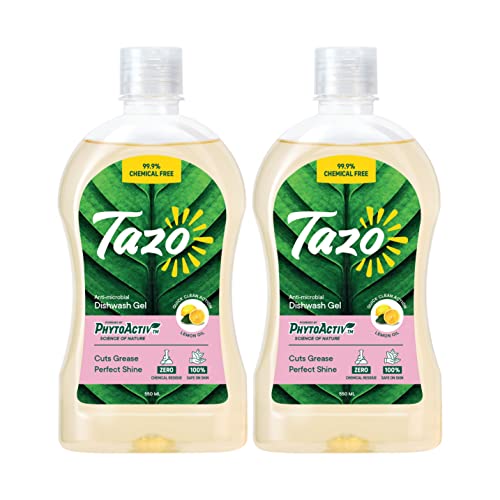Tazo Dishwash Gel Liquid (500ML Pack of 2), Antimicrobial Dishwasher Liquid Effective On Grease & Oil, Biodegradable & Plant Powered, Safe Dish Cleaner For Baby Bottles & Utensils, Kills 99.99% Germs - Image 1