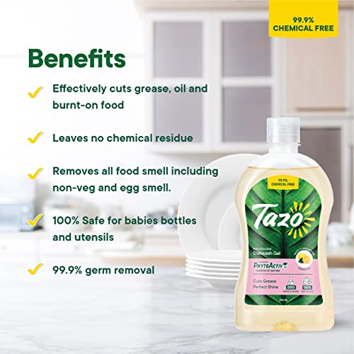 Tazo Dishwash Gel Liquid (500ML Pack of 2), Antimicrobial Dishwasher Liquid Effective On Grease & Oil, Biodegradable & Plant Powered, Safe Dish Cleaner For Baby Bottles & Utensils, Kills 99.99% Germs - Image 2