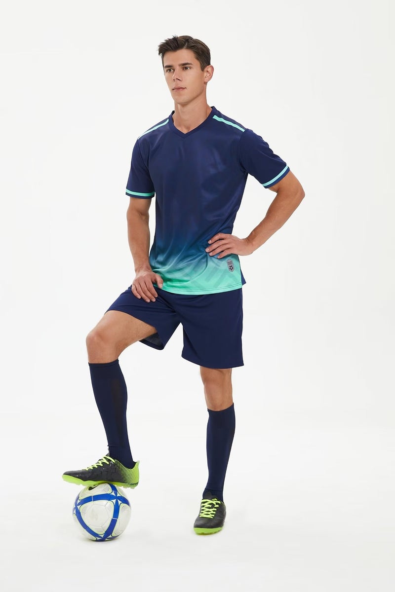 Generic 2023 Soccer Suit Quick Dry Set Male and Female Adult Children Student Short Sleeve Training Suit Match Jersey Sapphire Blue 