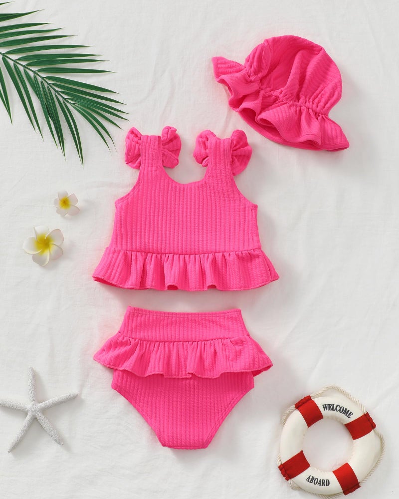 Mioglrie Baby Girl Swimsuit 12-18 Months Toddler Bathing Suit Two Piece Rose Pink Tankini Baby Girl's Swim Suit Summer Beach Bikini Set - Image 3