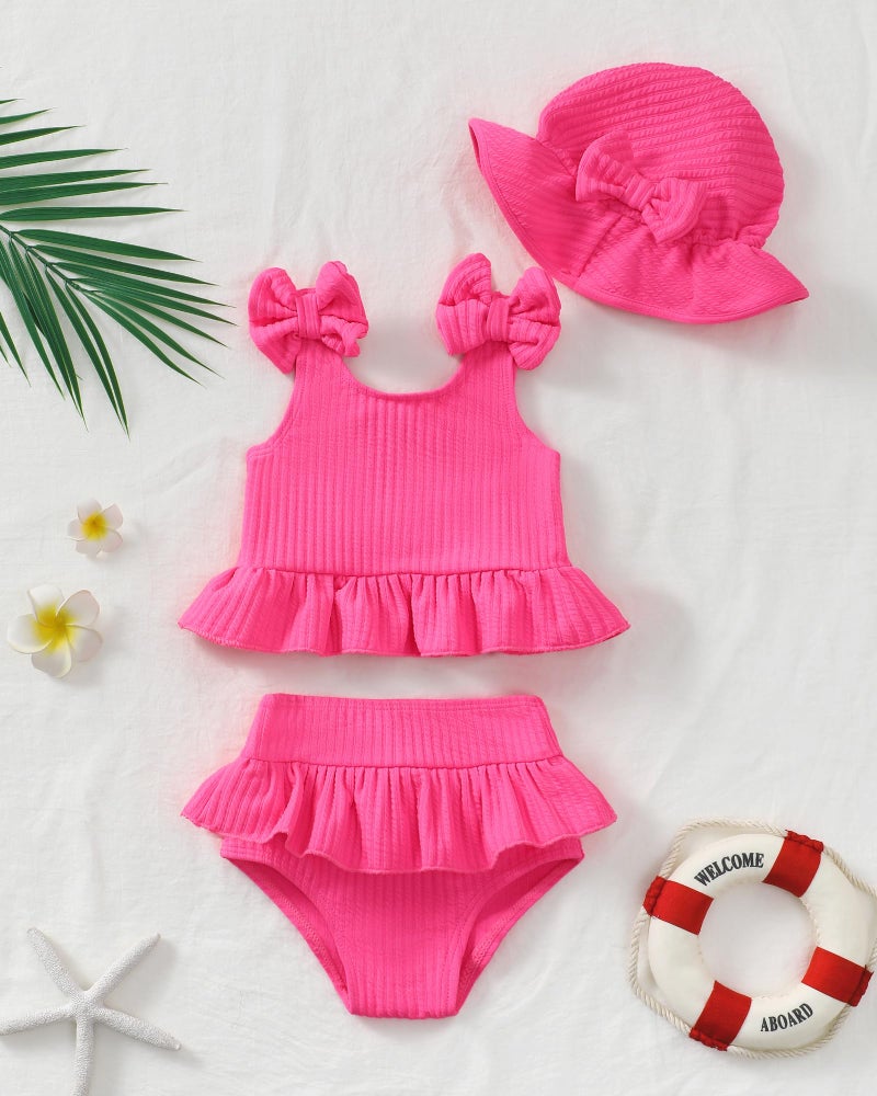 Mioglrie Baby Girl Swimsuit 12-18 Months Toddler Bathing Suit Two Piece Rose Pink Tankini Baby Girl's Swim Suit Summer Beach Bikini Set - Image 2