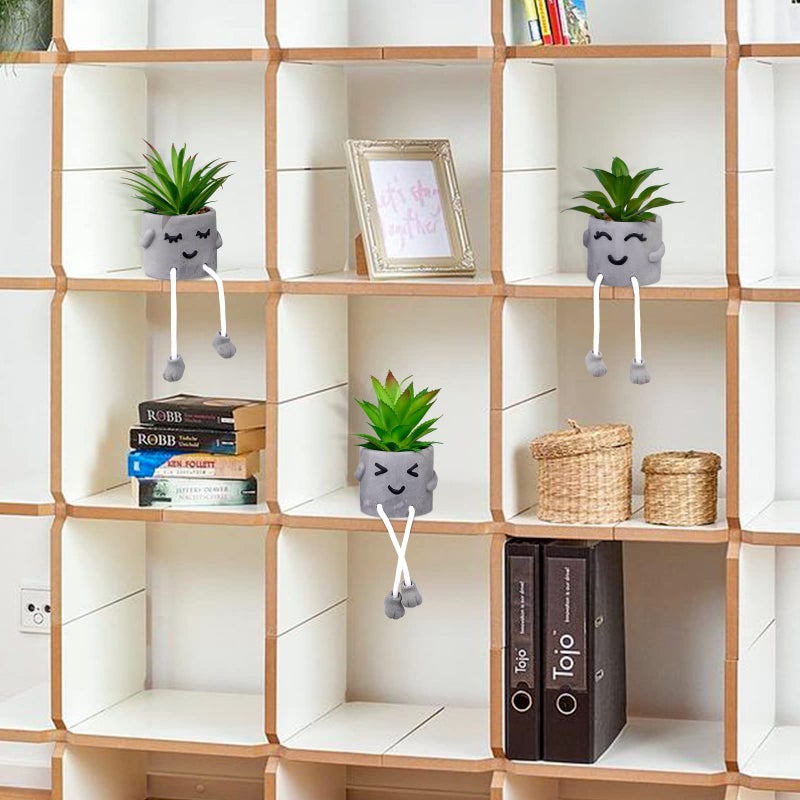 LUZOGA Creative Artificial Succulent Plants with Gray Pots Mini Potted Succulents Cute Fake Plants Succulents with Hanging Leg & Emotional Cement for Home Office Desk Decor and Gift Choice - Image 4