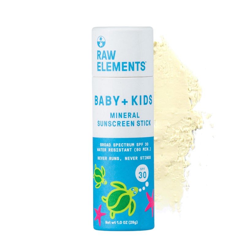 رو إليمنتس Raw Elements Baby & Kids Spf 30 عصا واقية من الشمس عضوية، غير نانو أكسيد الزنك، آمنة على الشعاب المرجانية، خالية من الغلوتين والجوز، خالية من نفايات أنبوب السفر، 1.0 أونصة - Image 1