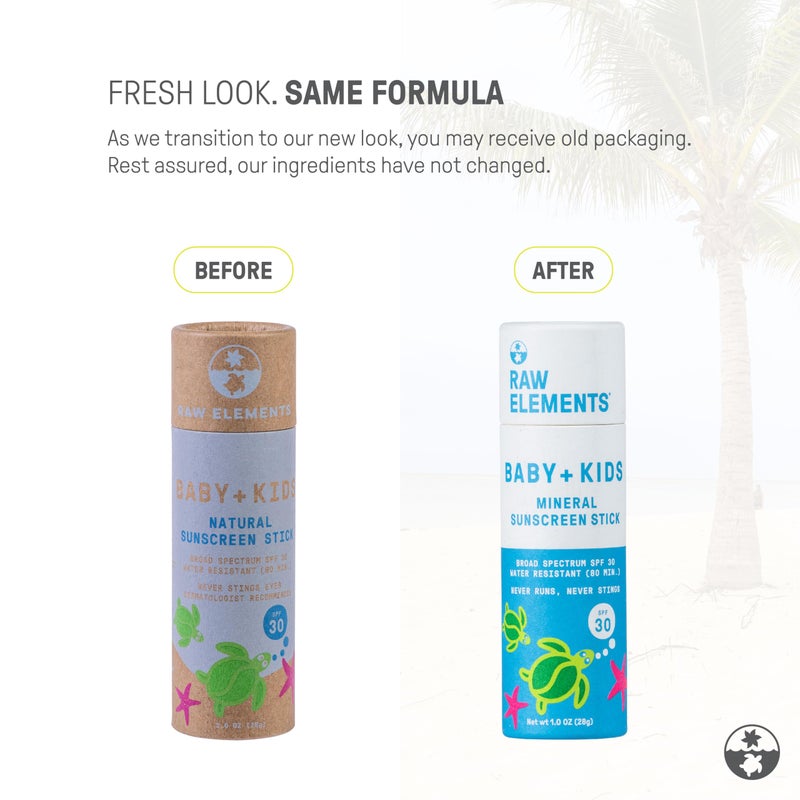 رو إليمنتس Raw Elements Baby & Kids Spf 30 عصا واقية من الشمس عضوية، غير نانو أكسيد الزنك، آمنة على الشعاب المرجانية، خالية من الغلوتين والجوز، خالية من نفايات أنبوب السفر، 1.0 أونصة - Image 2