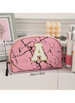 ORiTi 1pc Letter A Decor Makeup Bag Travel Cosmetic Pouch Zipper Make Up Organizer Toiletry Bag For Women Gifts 