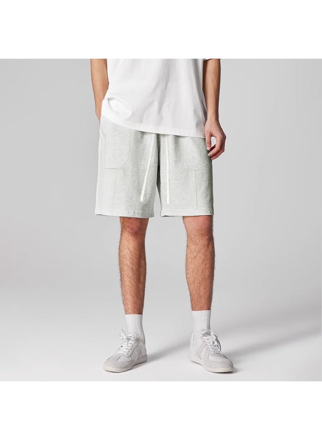 Homlean American Style Heavyweight Casual Shorts Men Summer Loose Breathable Sports Solid Color All-match Ls22 Linen Gray S - Image 2