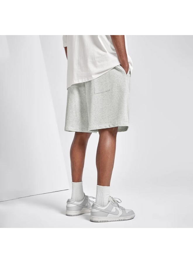 Homlean American Style Heavyweight Casual Shorts Men Summer Loose Breathable Sports Solid Color All-match Ls22 Linen Gray S - Image 3