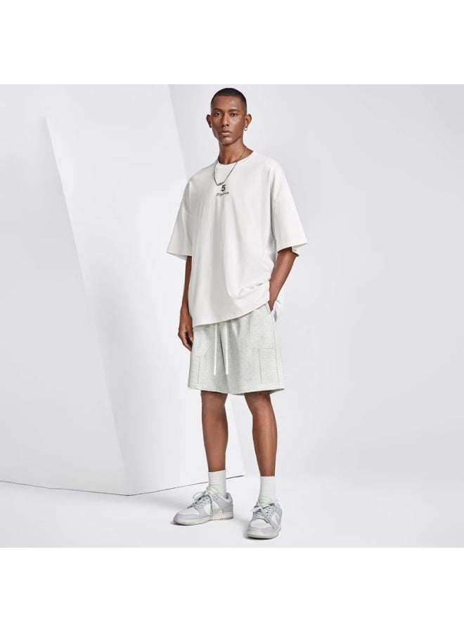 Homlean American Style Heavyweight Casual Shorts Men Summer Loose Breathable Sports Solid Color All-match Ls22 Linen Gray S - Image 4