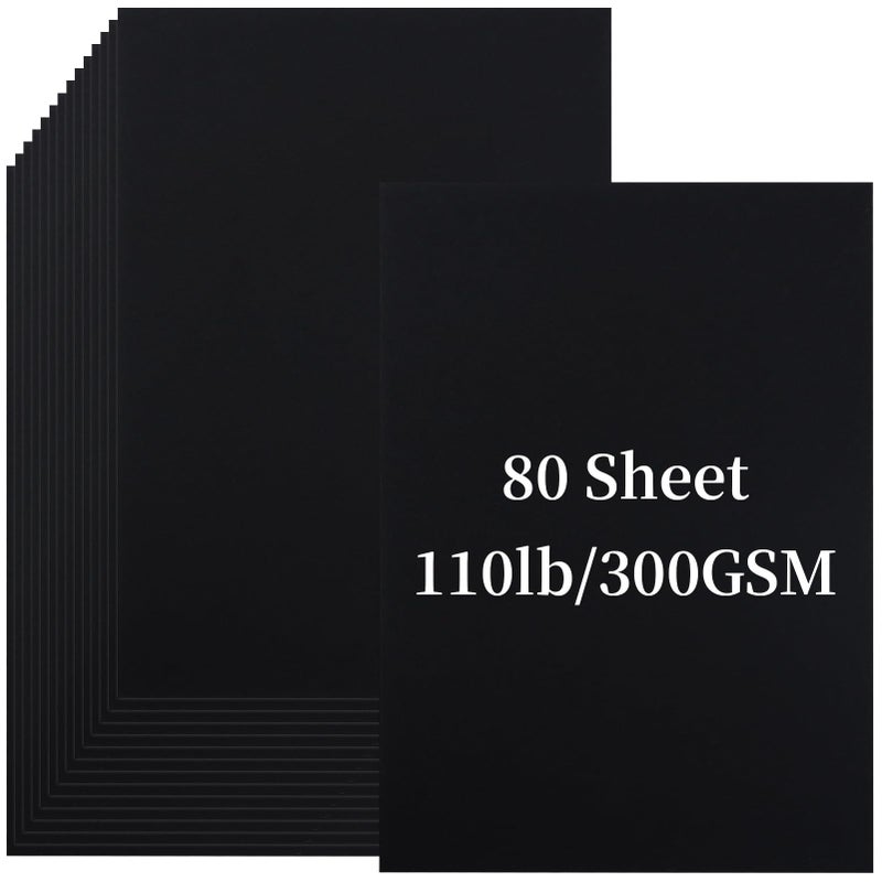 300gsm Black Cardstock - 80 Sheets A5 Size Cardboard Paper Cover Card Stock 110lb Heavyweight Paper Thick Paper for DIY Card Making,Invitations,Postcards,Business Cards