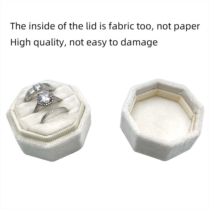 Beatilog Velvet Ring Box 3 Slots - Octagon Premium Handmade Three Rings Slot Bearer Storage for Wedding Ceremony, Proposal, Engagement, Photography (Ivory) - Image 5