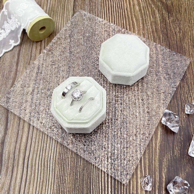 Beatilog Velvet Ring Box 3 Slots - Octagon Premium Handmade Three Rings Slot Bearer Storage for Wedding Ceremony, Proposal, Engagement, Photography (Ivory) - Image 2