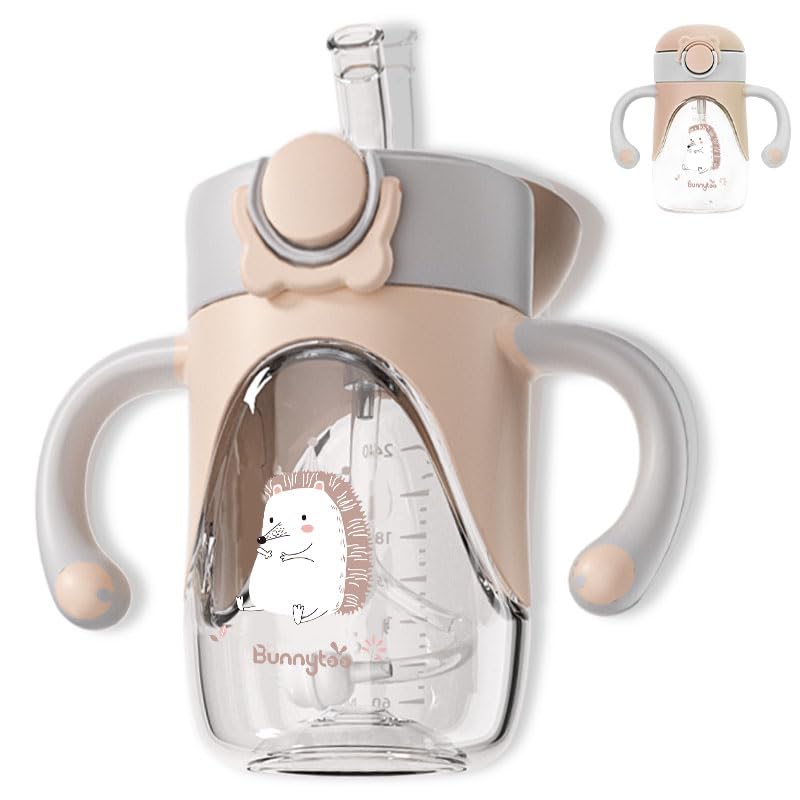 Bunnytoo Baby Sippy Cup with Weighted Straw for Infants 612 Months 8oz Toddler Drinking with Handles BPAFree Transition Trainer for 1 Year Old Apricot
