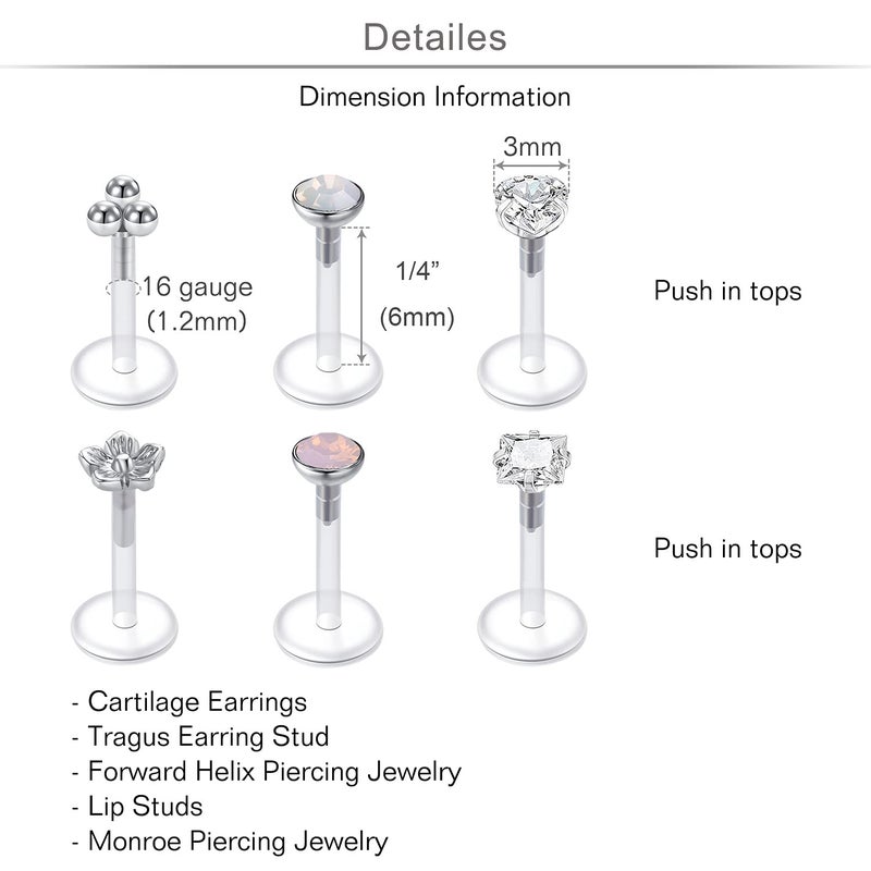 MODRSA 16g Plastic Lip Rings Labret Studs Tragus Helix Cartilage Earrings Push in Flat Back Labret Lewelry Medusa Piercing Jewelry 8mm 5/16" - Image 2