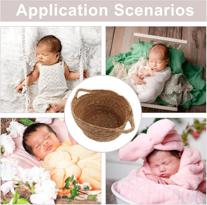 PRETYZOOM Newborn Photography Prop Basket with Handle Wicker Handheld Basket for Photo Shoot for Newborn Girl and Boy Photo Sessions - Image 4