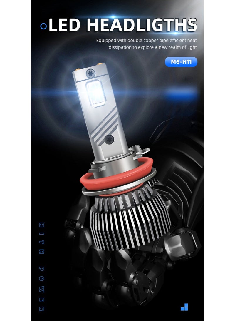 طقم من قطعتين من مصابيح LED للمصابيح الأمامية H8/H9/H11، 65 وات 6500 كلفن 12000 لومن، لمبة LED بديلة هالوجين عالية ومنخفضة الشعاع، ضوء أبيض بارد، مصابيح ضباب للسيارة H8، H9، H11، لمبة ضباب بمروحة تبريد، توصيل وتشغيل، مع مروحة تبريد - Image 3