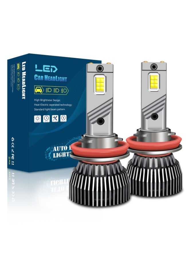 طقم من قطعتين من مصابيح LED للمصابيح الأمامية H8/H9/H11، 65 وات 6500 كلفن 12000 لومن، لمبة LED بديلة هالوجين عالية ومنخفضة الشعاع، ضوء أبيض بارد، مصابيح ضباب للسيارة H8، H9، H11، لمبة ضباب بمروحة تبريد، توصيل وتشغيل، مع مروحة تبريد - Image 1