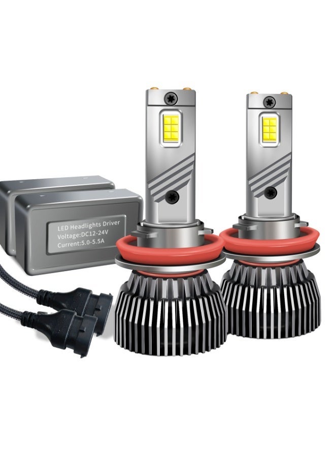 طقم من قطعتين من مصابيح LED للمصابيح الأمامية H8/H9/H11، 65 وات 6500 كلفن 12000 لومن، لمبة LED بديلة هالوجين عالية ومنخفضة الشعاع، ضوء أبيض بارد، مصابيح ضباب للسيارة H8، H9، H11، لمبة ضباب بمروحة تبريد، توصيل وتشغيل، مع مروحة تبريد - Image 2