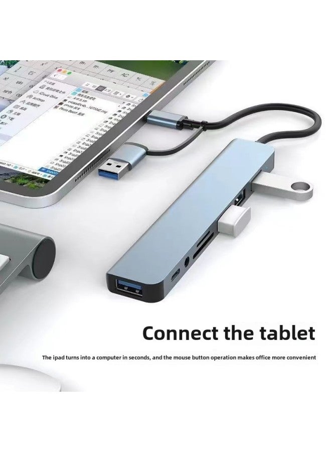 Typec Expansion Dock Usb3.0 Dual-port Docking Station Splitter Hub All-in-one Computer Tablet With Mouse And Keyboard-Number Of Interfaces:Double-head Seven-in-2 Expansion Usb+pd Power Supply  - Image 4