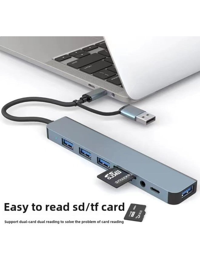 Typec Expansion Dock Usb3.0 Dual-port Docking Station Splitter Hub All-in-one Computer Tablet With Mouse And Keyboard-Number Of Interfaces:Double-head Seven-in-2 Expansion Usb+pd Power Supply  - Image 5