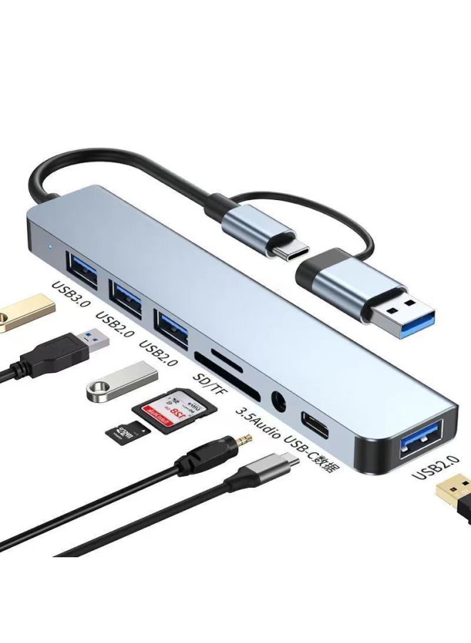 Typec Expansion Dock Usb3.0 Dual-port Docking Station Splitter Hub All-in-one Computer Tablet With Mouse And Keyboard-Number Of Interfaces:Double-head Seven-in-2 Expansion Usb+pd Power Supply  - Image 2