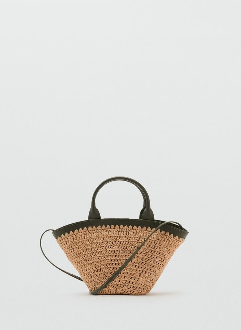 MANGO Small Double-Handle Natural Fibre Bag  - Image 1