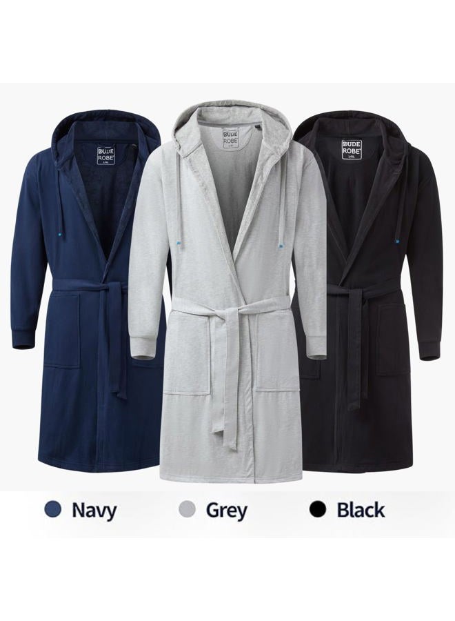 DudeRobe Men's Robe – Hooded TERRY Bath Robe for Men with Pockets | Soft, Comfy Men's Bathrobe from Shark Tank, Navy Blue, L - Image 3