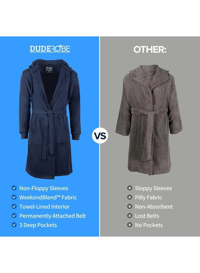 DudeRobe Men's Robe – Hooded TERRY Bath Robe for Men with Pockets | Soft, Comfy Men's Bathrobe from Shark Tank, Navy Blue, L - Image 4